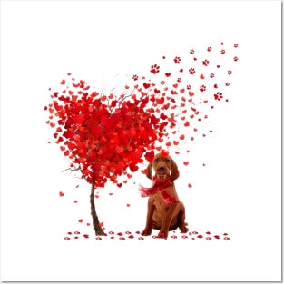 Happy Valentine's Day Heart Tree Love Vizsla Posters and Art